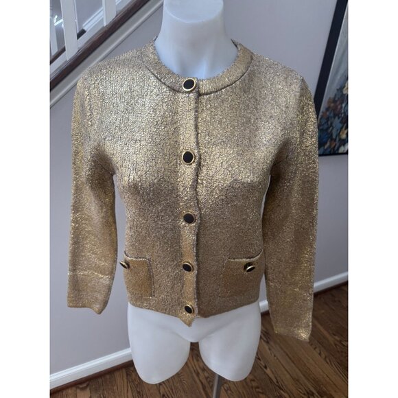 Zara Gold Cardigan Sweater with Cropped Fit - Picture 4 of 7